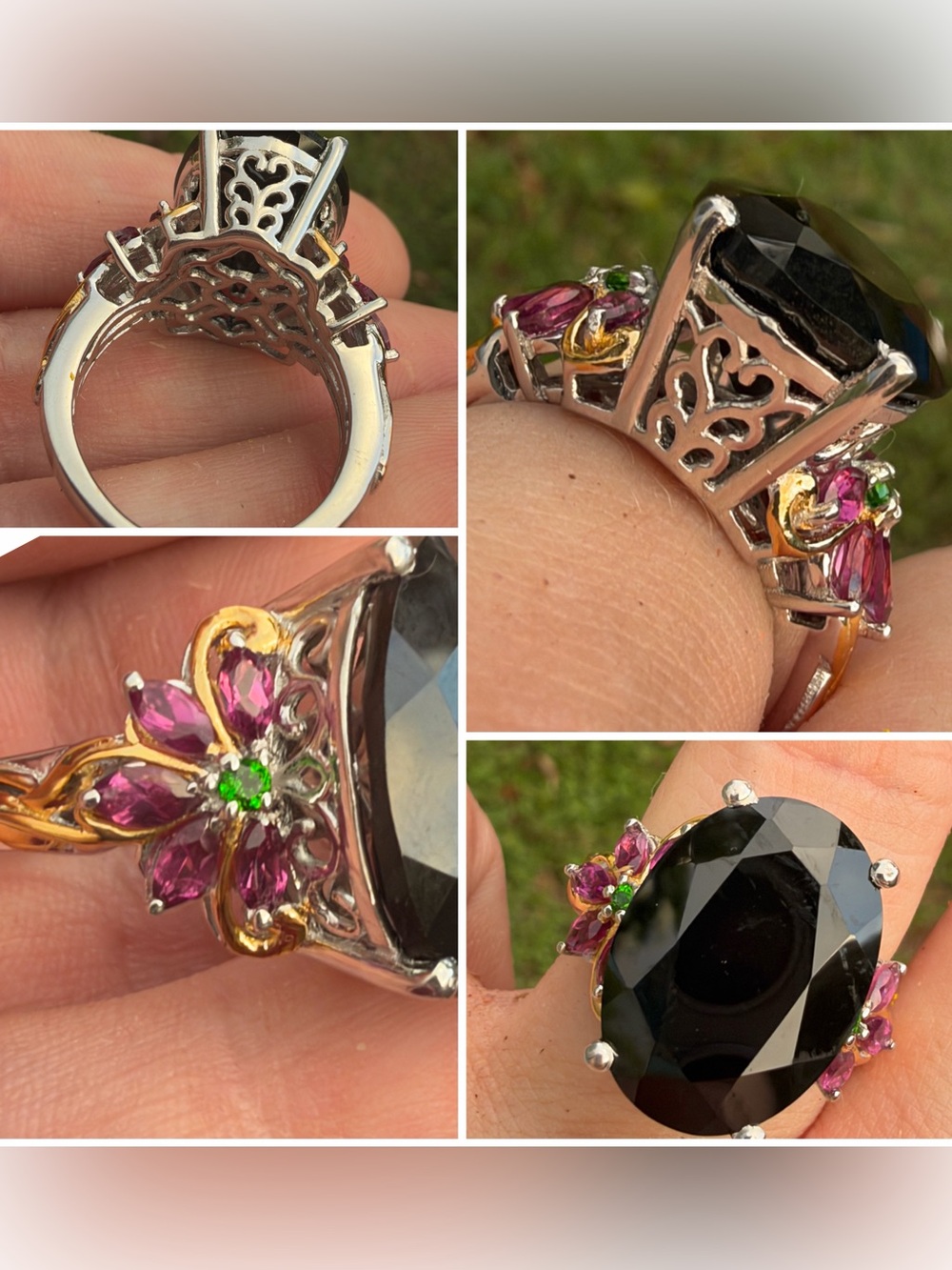 HUGE! 15.85ctw genuine spinel/rhodolite garnet/ chrome diopside ring $1002
